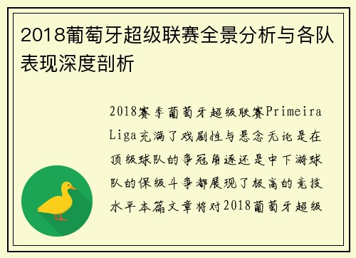 2018葡萄牙超级联赛全景分析与各队表现深度剖析