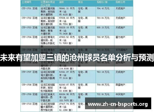 未来有望加盟三镇的沧州球员名单分析与预测