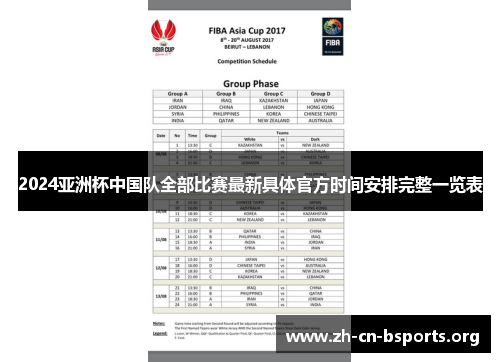 2024亚洲杯中国队全部比赛最新具体官方时间安排完整一览表 2024亚洲杯中国队全部比赛最新具体官方时间安排完整一览表